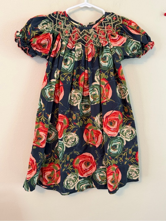 Le Za Me Other - Le Za Me Navy Floral Smocked Puff-Sleeve Dress